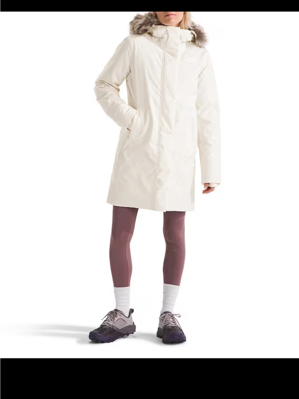 The North Face Cream Hooded Parka with Faux Fur Trim